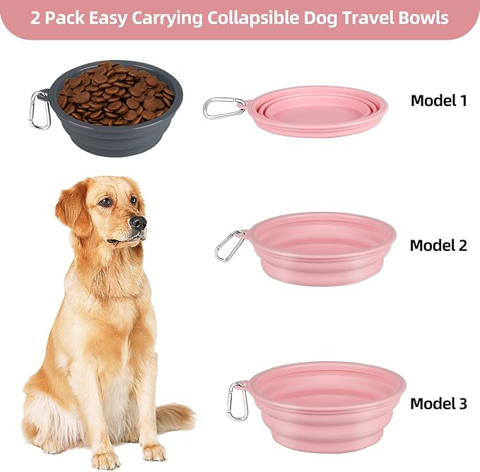 Kytely Collapsible Dog Bowls X-Large (1500ml), 2 Pack Foldable Travel Bowls, Portable Dog Water Food Bowl with Clasp, Pet Feeding Cup Dish for Traveling, Walking, Hiking (Pink+Grey) - Image 4