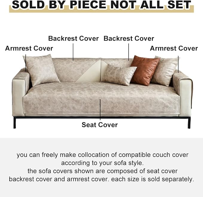 vctops Vintage Leather Look Sofa Cover Water Resistant Non-Slip Sectional Couch Cover Sofa Slipcover for Dogs, Children, Pets Furniture Protector (Beige,28"x59") - Image 6