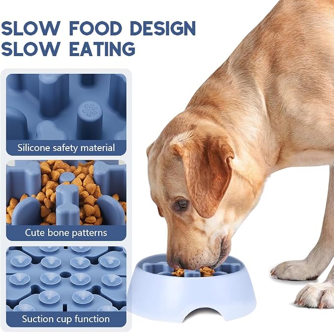 Soft Silicone Anti-Choking Puzzle Feeder Insert - Compatible with Regular Elevated Dog Bowls, Anti-Slip Slow Down Eating Insert - Image 3