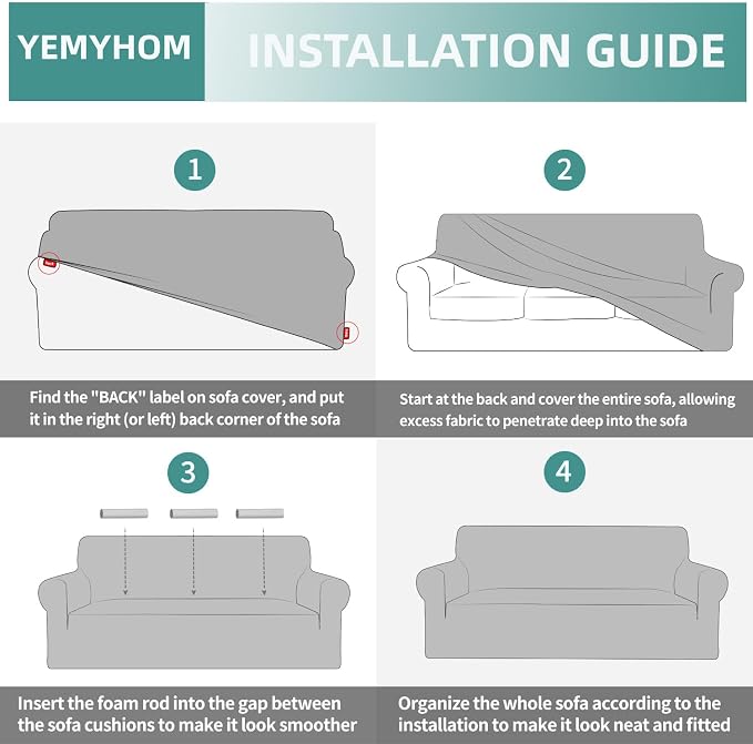 YEMYHOM Couch Cover Latest Jacquard Design High Stretch Sofa Covers for 2 Cushion Couch, Pet Dog Cat Proof Loveseat Slipcover Non Slip Elastic Furniture Protector (Medium, Leaf Pattern Light Gray) - Image 7