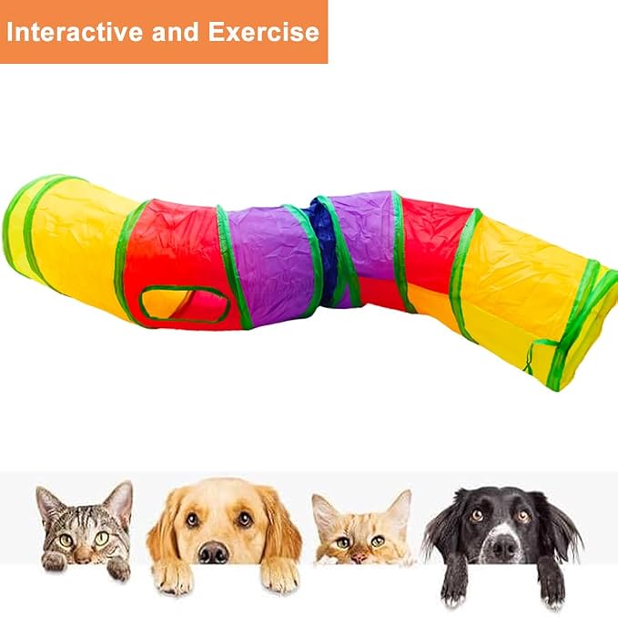 Cat Tunnel, Cat Tunnels for Indoor Cats, S-Shape Foldable Cats Cave | Interactive Toy Pet Tube with Interactive Peephole Crinkle Sounds for Rabbits, Kittens, Ferrets, Puppy Playing & Exploring - Image 5