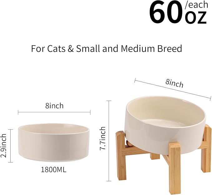 Elevated/Raised 15°Tilted Anti Slip Ceramic Dog Bowl for Medium & Large Breeds,Slanted Bulldog Big Face Pet Feeding Food Water Dish Stand for Dogs (7.6 Cups/60OZ) Beige - Image 2