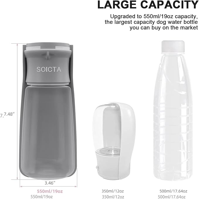 Portable Dog Small Animals Water Bottle for Walking 19 OZ or 12 OZ Pet Water Bottles for Puppy Medium Large Dogs Little Animals Water Dispenser Dog Small Animals Water Bowl - Image 5