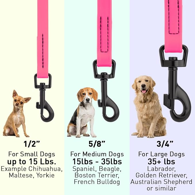 Dogline Biothane Waterproof Dog Leash 2/4/6 Ft Strong Coated Nylon Webbing with Black Hardware Odor-Proof Easy to Clean High Performance for Small or Large Dogs Made in USA, Passionfruit Pink - Image 3