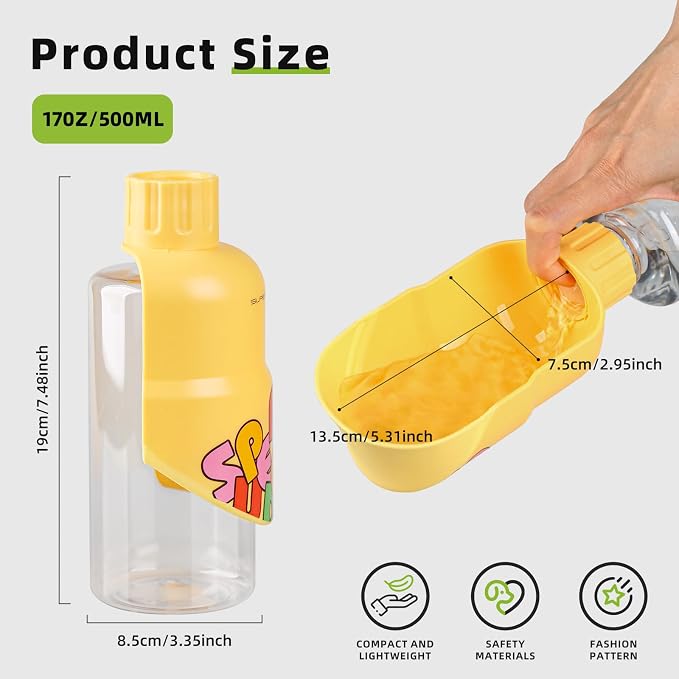 Dog Water Bottle,Leakproof Portable Water Bottle for Dogs, Dog Travel Water Bottles with Convenient Bottles Strap, Dog Travel Accessories for Walking, Hiking, Outdoor, Camping (17oz Yellow) - Image 2