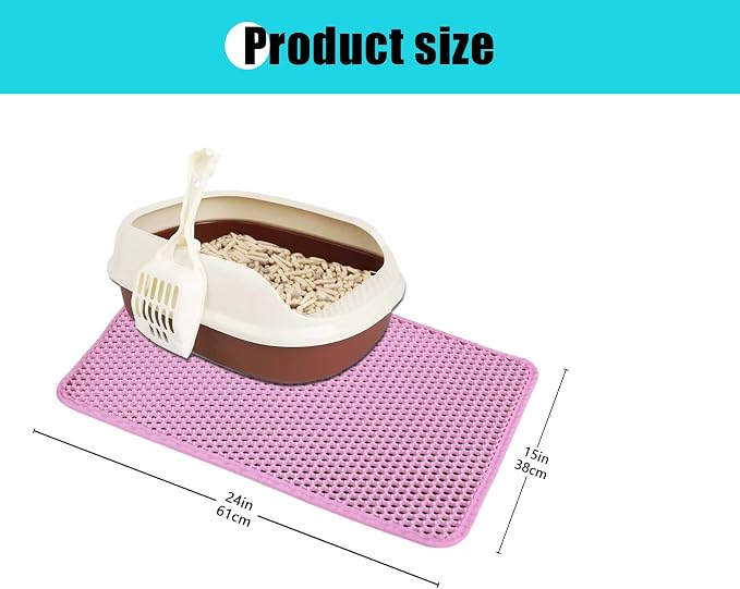 Cat Litter Mat 23"x14.5", Double Layer Waterproof Litterbox Mat, Pink | Non-slip backing, washable for easy cleanup, traps stray litter with waterproof honeycomb large grid that is urine-proof. - Image 4