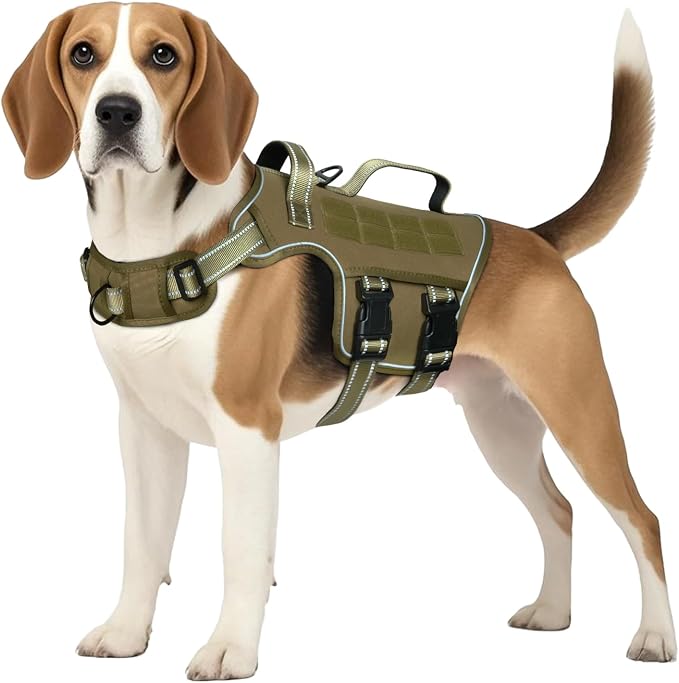Dog Harness Medium Sized Dog, No Pull Dog Vest with Molle System | Tactical, Easy Control With Handle, Breathable Soft Padded, Adjustable, Reflective, No Choke for Walking, Khaki Medium by Runfido