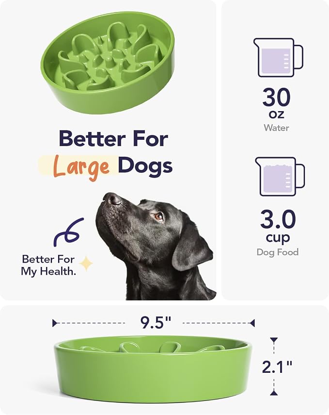 LE TAUCI Slow Feeder Dog Bowls Ceramic, 3 Cups Slow Feeding Dog Bowl Medium Large Breed, Pet Bowl for Fast Eaters, Puzzle Pet Dishes,Clover Green - Image 5