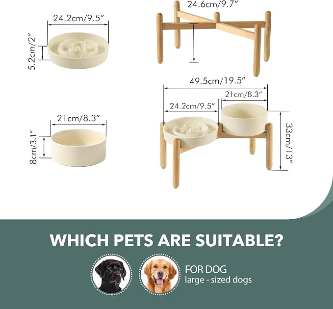 Havniva Elevated Slow Feeder Dog Bowls, Ceramic Dog Bowl Slow Feeder Set | 3.2 Cups Raised Slow Feeder Dog Bowl for Large Breed, 8.2” Dog Water Bowl with Wooden Stand, Puzzle Dog Food Bowl, Non-slip - Image 2