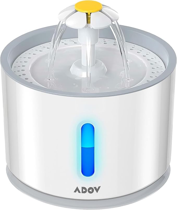 ADOV Cat Water Fountain for Drinking, Quiet 81oz/2.4L Automatic Pet Fountain for Cats Indoor, LED Light, Water Level Window, 3 Flow Modes, Easy to Clean, Filter Included for Cats and Small Dogs by ADOV
