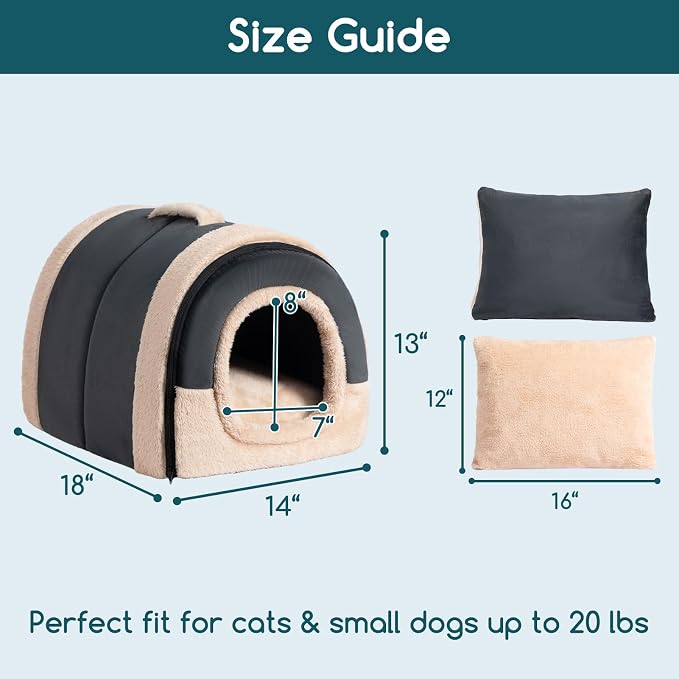 Hollypet Cat Bed Cave for Indoor Cats for Pets up to 20 lbs, Dark Gray | Warm Cat Arched Cave Bed Condo, Covered Kitty House with Removable Washable Cushion, Cozy Enclosed Pet Bed for Small Dogs - Image 3