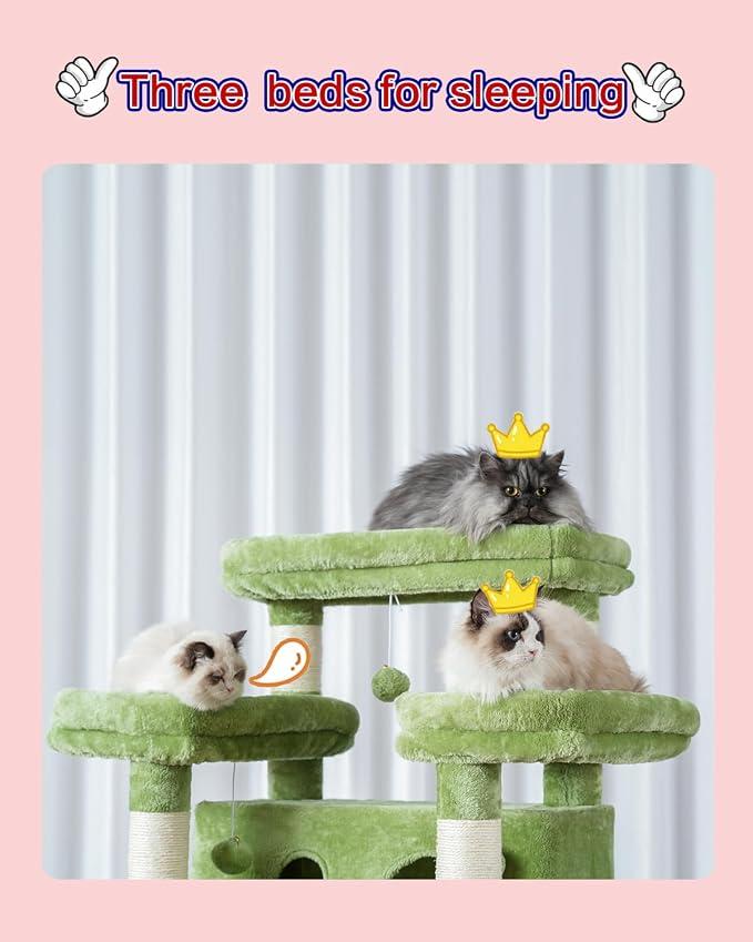 Cat Tree, 74" Tower for Large Cats, Big Condo Hammock CCT030GR | Heavy duty, 3 Big Platforms, 2 Baskets, 2 Condos, Multi-Level Scratching Posts, Indoor Cats Large Adult 20 lbs+, Green - Image 4