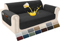 Velvet 100% Waterproof Loveseat Covers Washable Love Seat Couch Covers for 2 Cushion Couch Sofa Pet Friendly Sofa Slipcovers Dogs Furniture Protector with Pockets (Medium-XL, Black) by YUEVELLASofaCover