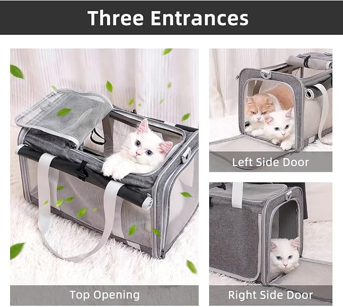 Cat Carrier Soft Sided Dog Carrier Airline Approved Pet Carrier for Small Dog/Cat Bag (17.32" L×10.63" W×9.84" H) with 1 Poop Bags and 5 Pee Pads,Ideal for Medium-Large Cats Small Dogs - Image 2