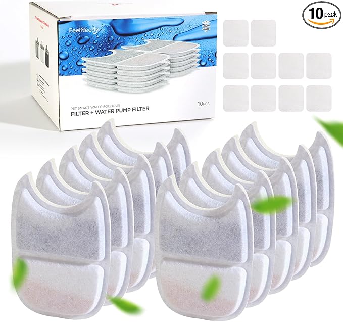 FEELNEEDY 10 Pack Pet Water Fountain Filter Replacement for 135 fl oz/4L Wilreless Cat Water Fountain (for YPD-C004S,YPD-C004P) by FEELNEEDY
