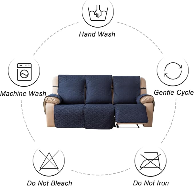Genina Waterproof Couch Cover for Reclining Couch 3 Seater Non-Slip, Washable Recliner Sofa Covers for 3 Cushion Couch, Furniture Covers Couch Protector for Dogs Pets Kids (Navy, Recliner Sofa) - Image 9