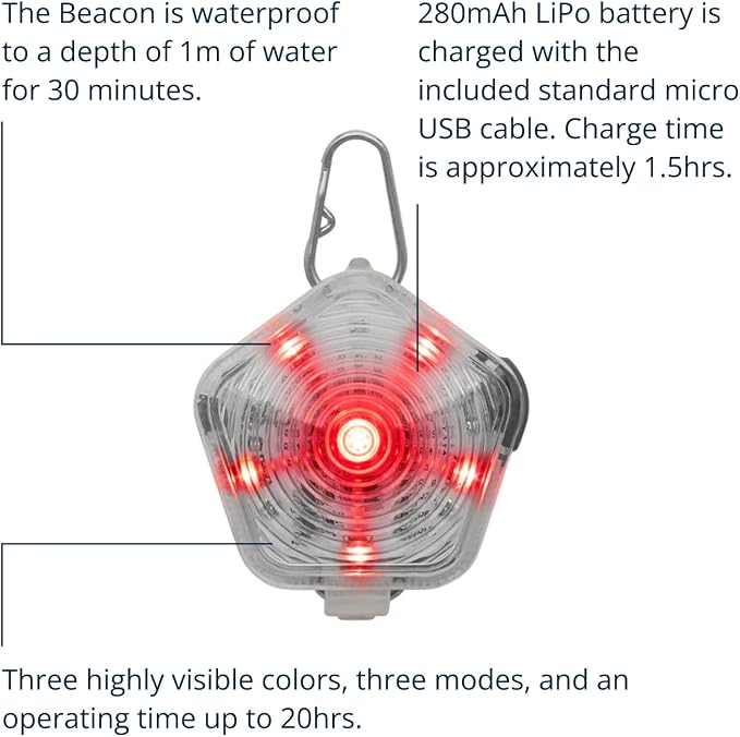 Ruffwear, Beacon Safety Light for Dogs, Rechargeable, Clear Lake | Durable & Waterproof, High Performance Safety Light Visible in Low-Light Conditions or Inclement Weather, 3 LED Color Options - Image 3