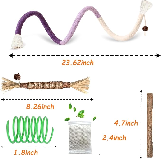 Cat Toys Chew Ropes, Silvervine Sticks Catnip Rope Toys with Refillable Natural Catnip for Cats Dental Care, Safe Teeth Cleaning Toy for Indoor Cat Kitty Kicker Toy Interactive Catnip Kitty Toys - Image 4