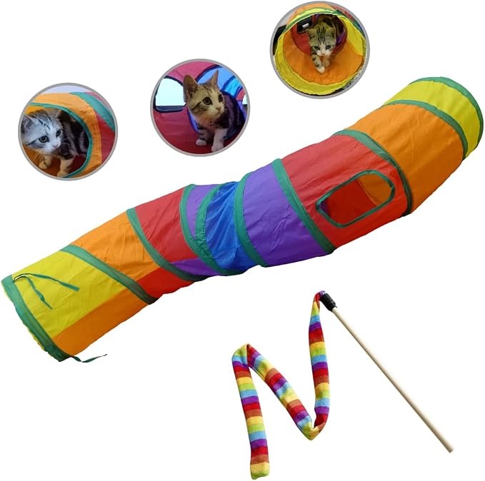 PetLike S Way Cat Tunnel Collapsible Pop-up Pet Tube Hideaway Play Toy with Ball (S-Way, Rainbow) by PetsLikePetLike