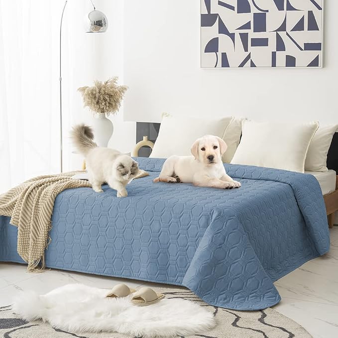 Tcksstex Waterproof and Anti-Slip Dog Bed Cover and Pet Blanket Sofa Pet Bed Mat ，car Incontinence Mattress Protectors Furniture Couch Cover for Most Cats Dogs, Pets（82x102-Stoneblue） by TcksstexFauxFurDogBedCover