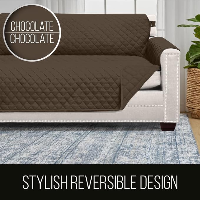 Sofa Shield® Couch Sectional Corner Slip Cover with Strap, Chocolate | Reversible Furniture Protector, Stain and Tear Resistant Cushion Cover, Machine Washable Slipcover for Pets, Cats 70 inch - Image 4