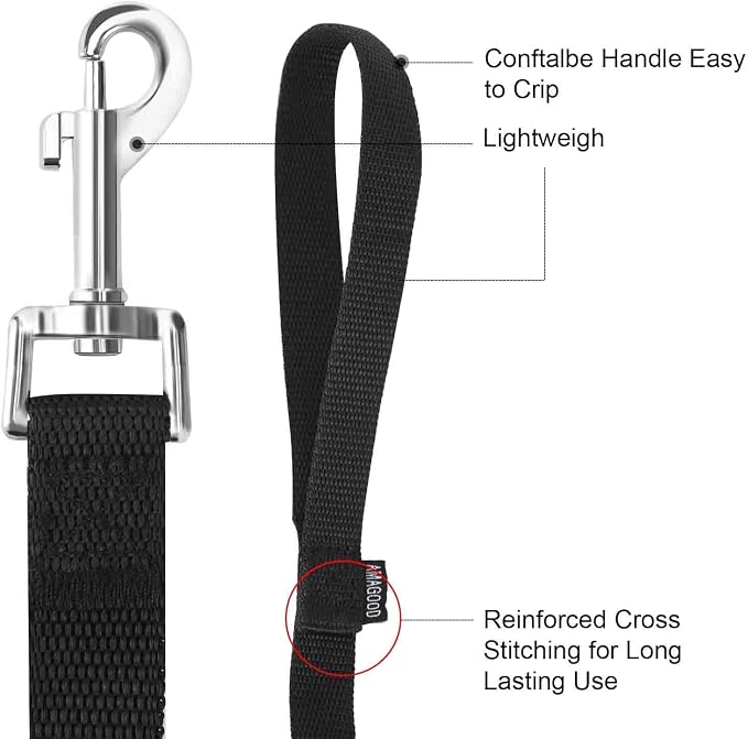 AMAGOOD 6 FT Puppy/Dog Leash, Strong and Durable Traditional Style Leash with Easy to Use Collar Hook, Great for Small, Medium and Large Dogs (1" x 6 ft, Black and Purple (2-Pack)) - Image 8