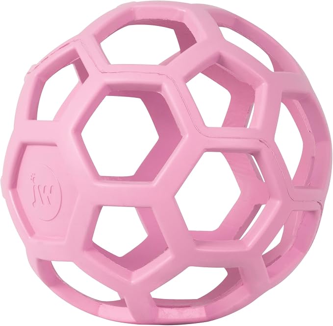 JW Pet HOL-ee Roller Dog Puzzle Ball, Large 5.5in, Natural Rubber, Pink | Puzzle Ball Design Dog Toy for Interactive Play and Chasing Fun - Image 2