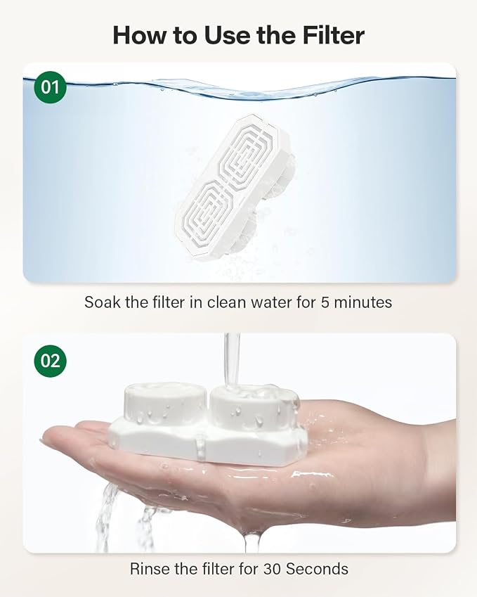 DIANU Official Replacement Filters for 108 oz/3.2 L Cat Fountain (12 Pack) | Includes 12 Filters and 12 Pre-Filter Sponges, with Multi-Stage Filtration to Help Keep Water Fresh - Image 6