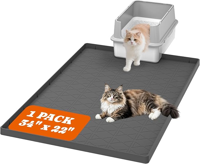 Pawtners Silicone Cat Litter Mat 34 x 22 in, Easy to Clean | Non-Slip Kitty Litter Mat for Floor, Waterproof & Urine-Proof Cat Litter Mat Litter Trapping Mat, Soft on Kitty Paws by Pawtners