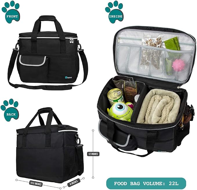 PetAmi Dog Travel Bag Organizer, Pet Supplies Tote Diaper Bag, Black Medium | Pet Travel Kit with 2 Food Containers & 2 Collapsible Dog Bowls, Luggage Sleeve, Weekend Getaway Road Trip Camping Essentials - Image 2