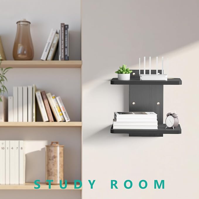 WALI Floating TV Shelf, 2 Tier Projector Shelf for DVD Players, Routers, Game Consoles, Cable Boxes, Living Room Decor Accessories, Wall Mount Shelves Holds Up to 22lbs (CS202NB), 2-Shelf, Black - Image 3
