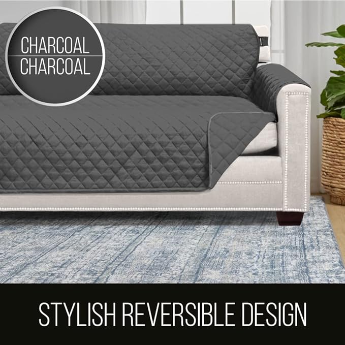 Sofa Shield® Couch Sectional Corner Slip Cover for Dogs with Strap Charcoal | Reversible Furniture Protector, Stain and Tear Resistant Cushion Cover, Machine Washable Slipcover for Pets, Cats 70 inch - Image 5