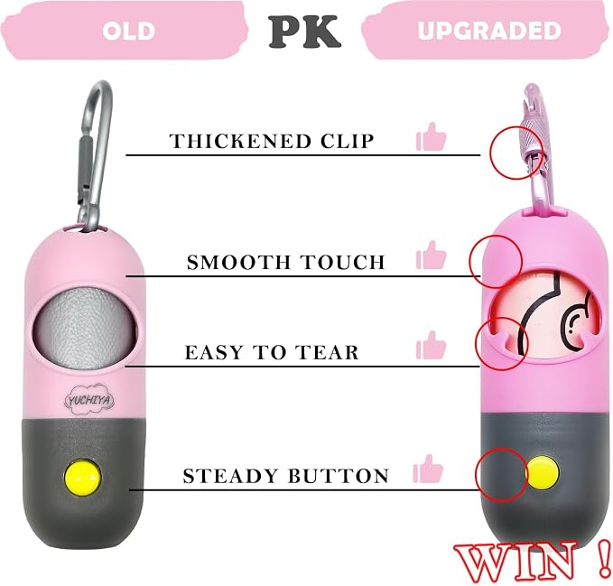 YUCHIYA Dog Poop Bag Holder Dispenser with LED Flashlight(Pink) | 100ft Ultra-Bright LED|Glow-in-the-Dark Avacado Clip|Metal Carabiner&Silicone Tether|15 Leak-Proof Scented Waste Bags - Image 3