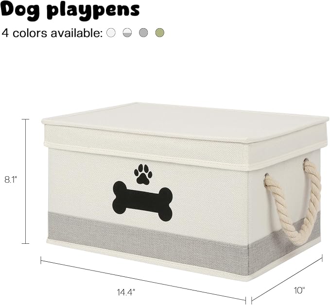 Dog Toy Basket with Lid, Dog Basket for Toys, Dogs Toy Box with Cotton Rope Handles, Collapsible Storage Bins for Pet Toys, Dogs Storage Organizer, Beige&Gray - Image 7