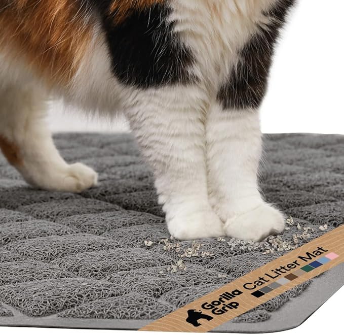 GORILLA GRIP Cat Litter Box Mat, Cushioned Coil Mesh Litter Trapping Mats, Scatter Control Supplies for Less Mess, Phthalate Free, Ultra Deep Catch Grooves, Rinse or Vacuum to Clean, 17x11 Gray by Unknown