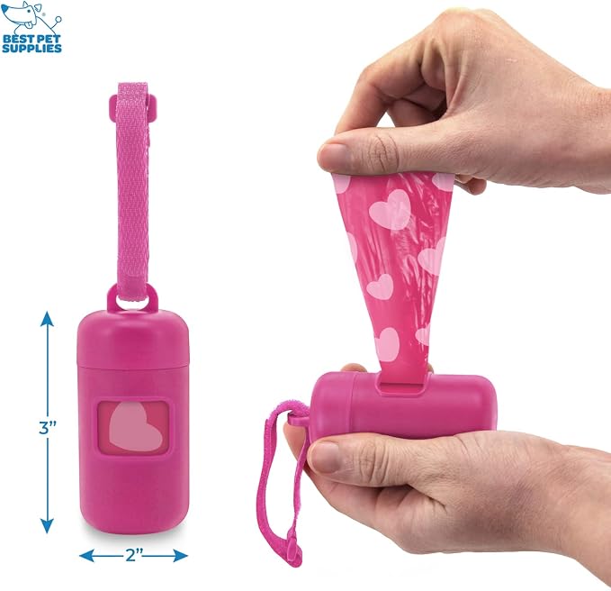 Best Pet Supplies Dog Poop Bag Holder Leash Attachment with Reusable Dispenser for Travel, Walking, Park, and Outdoor Use, Durable with Clip-On - Fuchsia, Pack of 2, Plastic Dispenser w/30 Bags - Image 3