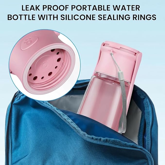 Portable Dog Water Bottle for Walking – 19oz / 12oz Foldable Pet Water Dispenser for Puppies, Medium & Large Dogs – Leak Proof Travel Water Bowl for Small Animals Dog Accessories(12OZ Pink) - Image 3