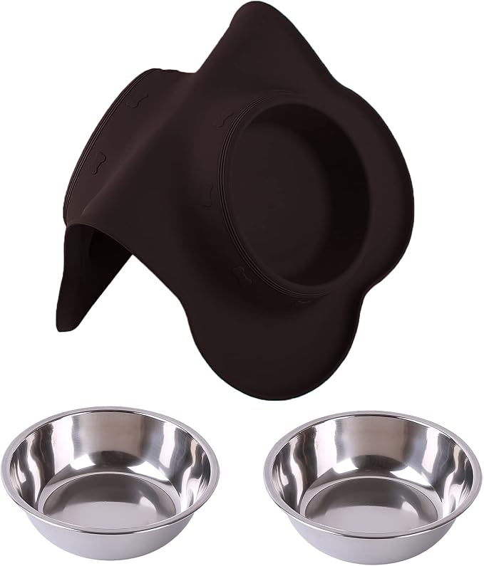 Hubulk Pet Dog Bowls 2 Stainless Steel Dog Bowl with No Spill Non-Skid Silicone Mat + Pet Food Scoop Water and Food Feeder Bowls for Feeding Small Medium Large Dogs Cats Puppies (X- Large, Chocolate) - Image 7
