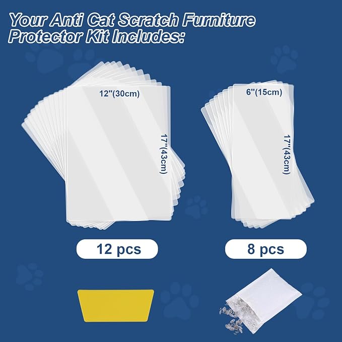 Anti Cat Scratch Furniture Protector, 14" Couch Protector from Cat Claws, Cats Couch Protector Couch Cat Scratch Protector Transparent Sofa Guard Shield Single Sided Sticky Tape, 20 Pack - Image 2