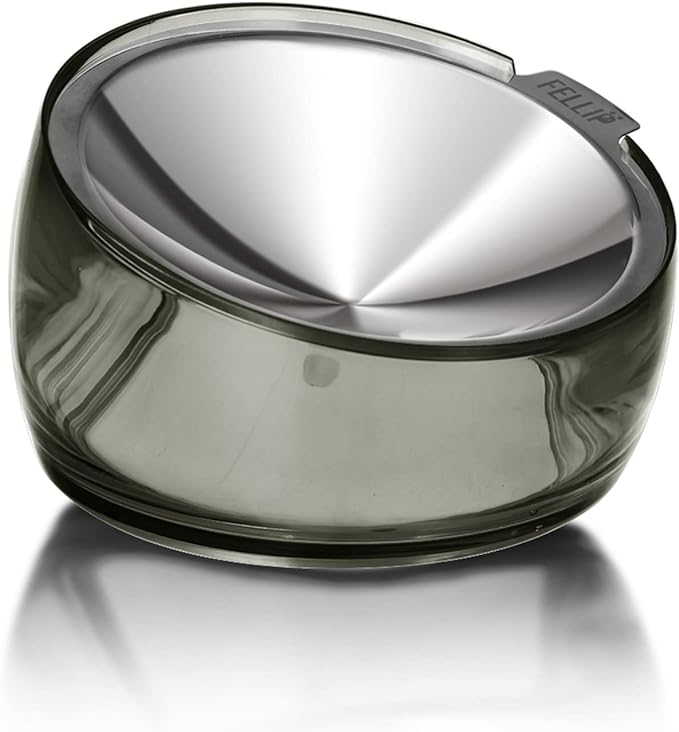 Felli Oblik Elevated Cat Bowl Removable Stainless Steel Wide Dish for Dry Wet Food Feeding & Dishwasher Clean, Slanted Whisker Fatigue Friendly Metal Plate (Smoky, 0.5 Cups Shallow Dish) by Felli