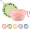 Collapsible Dog Bowls 2-Pack, Portable Travel Dog Bowl with Carabiner, Food-Grade Silicone Pet Bowl for Hiking, Walking (Macaron Pink and Green) by TECOPH