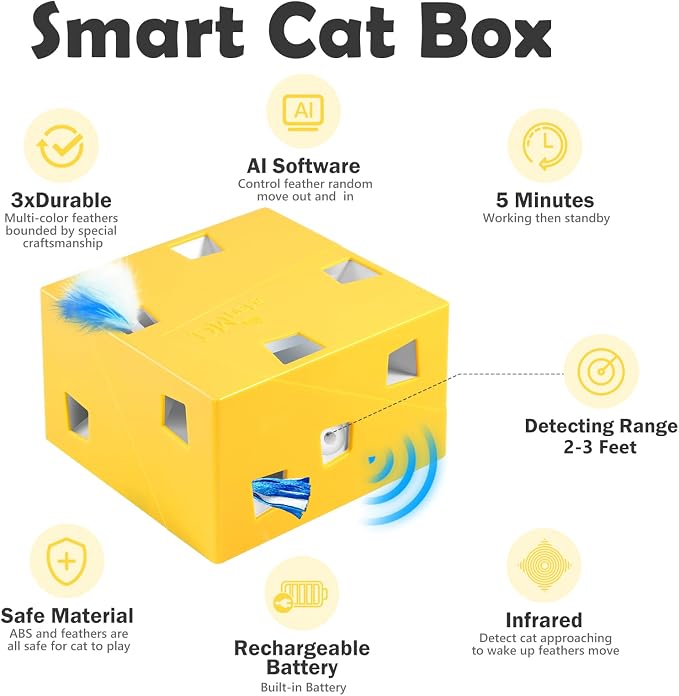 Migipaws MigiBox Cat Toy with PopSkin, Interactive Kitten Toy for Indoor Cats, Automatic Pop Out Feathers from 12 Holes Randomly, Pounce Mystery Under Cover to Stimulate Bored Furry, Rechargable - Image 2