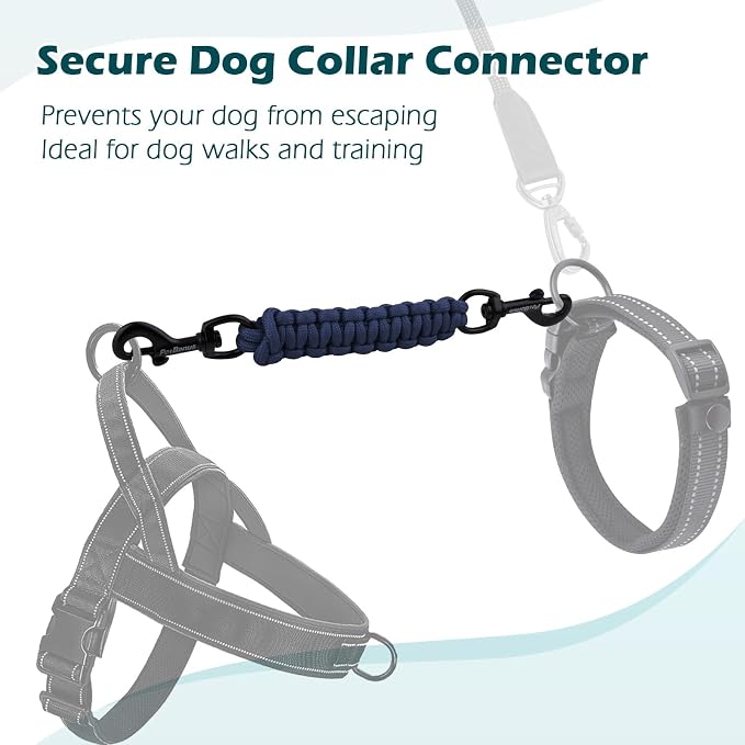 PetBonus Dog Collar Safety Clip, Handmade Prong Collar to Harness Connector | Dog Leash Backup Safety Strap, Escape Proof, Double Ended Clasp, Lead Connector for Pinch Collar, Harness (Navy Blue) - Image 5