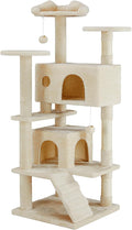 Sweetcrispy 54-inch Cat Tree Tower with Scratching Posts, Indoor Use | Multi-Level Indoor Cat Tree Condo with Climbing Ladder, Plush Toy, Play House for Kitten, Beige by Sweetcrispy