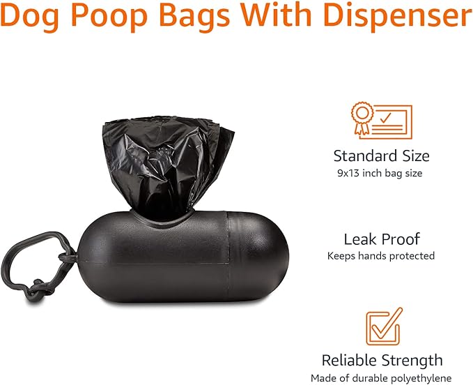 Amazon Basics Dog Poop Leak Proof Bags with Dispenser and Leash Clip, Unscented, 13" x 9", 600 Count - Image 4