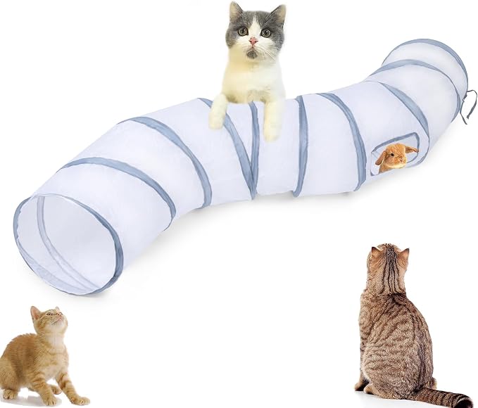 Cat Tunnel, Cat Tunnels for Indoor Cats, S-Shape Foldable Cats Cave | Interactive Toy Pet Tube with Interactive Peephole Crinkle Sounds for Rabbits, Kittens, Ferrets, Puppy Playing & Exploring by Deofun