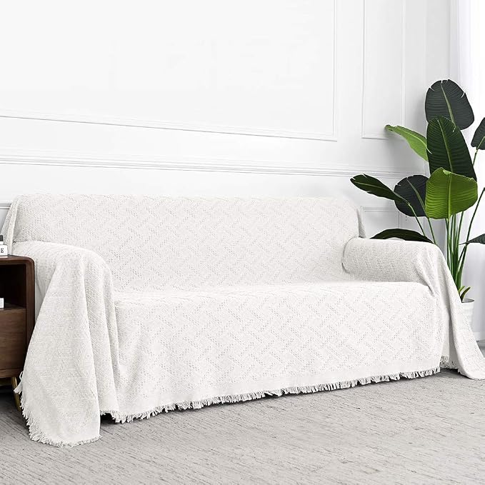 MYSKY HOME White Sofa Covers for 3 Cushion Couch Geometrical Living Room Sofa Throws Sofa Slipcovers for Pets, Kids (XX-Large, 91" x 134", White) - Image 4