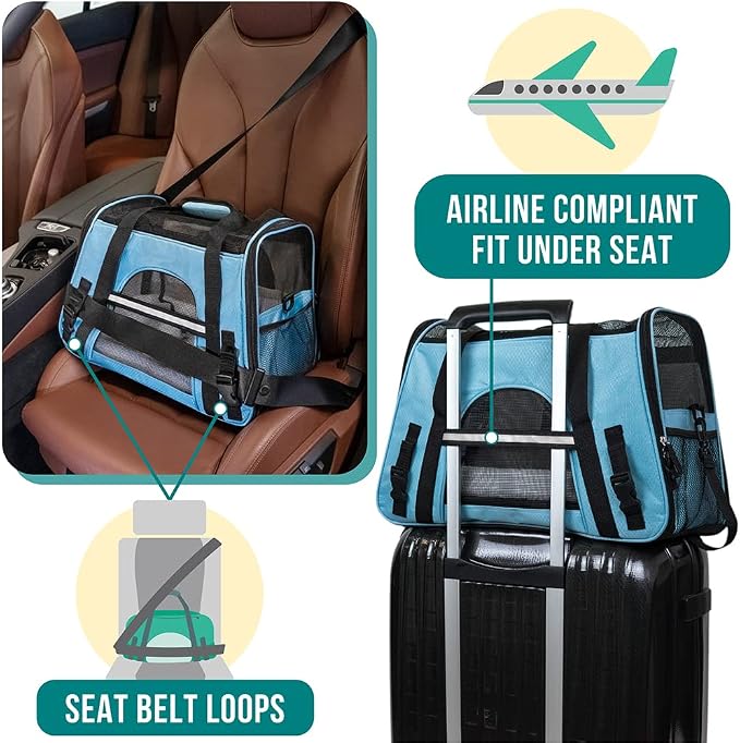 PetAmi Airline Approved Pet Carrier for Cats & Small Dogs, Large Light Blue | Soft Sided TSA Travel Bag, Sherpa Bed, Breathable Mesh Ventilation, Collapsible Bowl, Fits Under Seat, Up to 18 lbs - Image 6