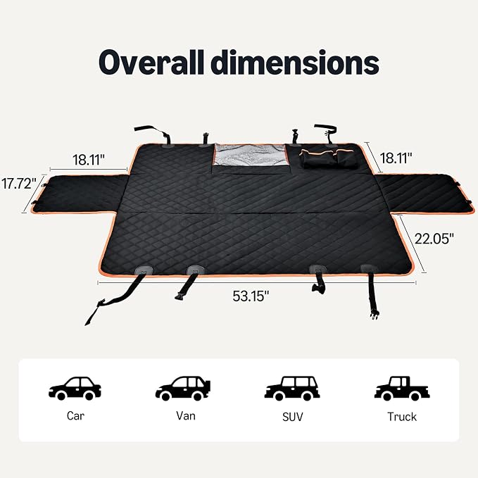 Amazon Basics Dog Car Seat Cover for Back Seat, Scratch-Resistant Nonslip Hammock with Side Flaps and Seatbelt Openings for Cars, SUVs, and Trucks, Black - Image 3