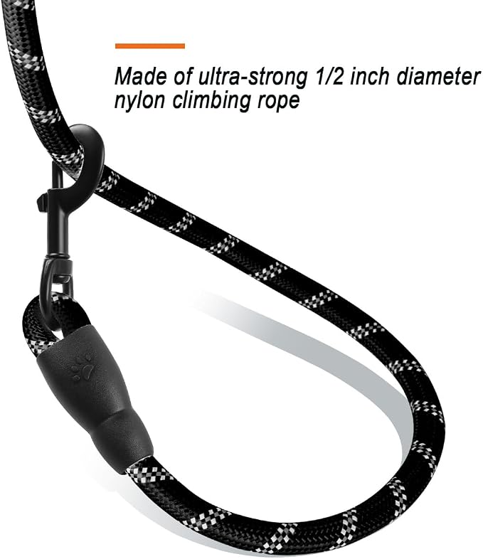 BARKBAY Dog Leashes for Large Dogs Heavy Duty Dog Leash 4/5/6 FT with Comfortable Padded Handle and Highly Reflective Threads for Medium Large Dogs Walking Training Running (5FT-1/2'',Black) - Image 4